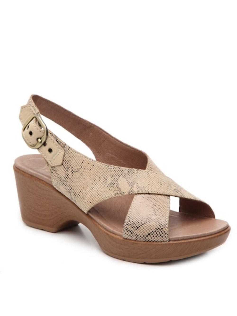 DANSKO Jacinda Tan Snakeskin Print Leather Cross Strap Clog Sandals